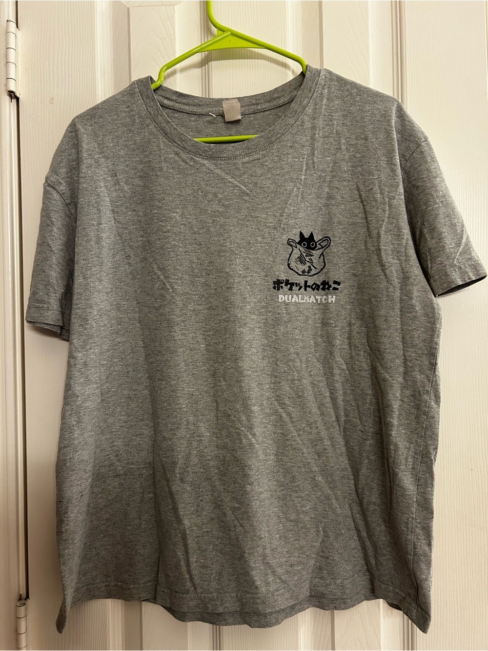 Harajuku Gothic Creepy Cat T-Shirt in Grey Mens Size Large